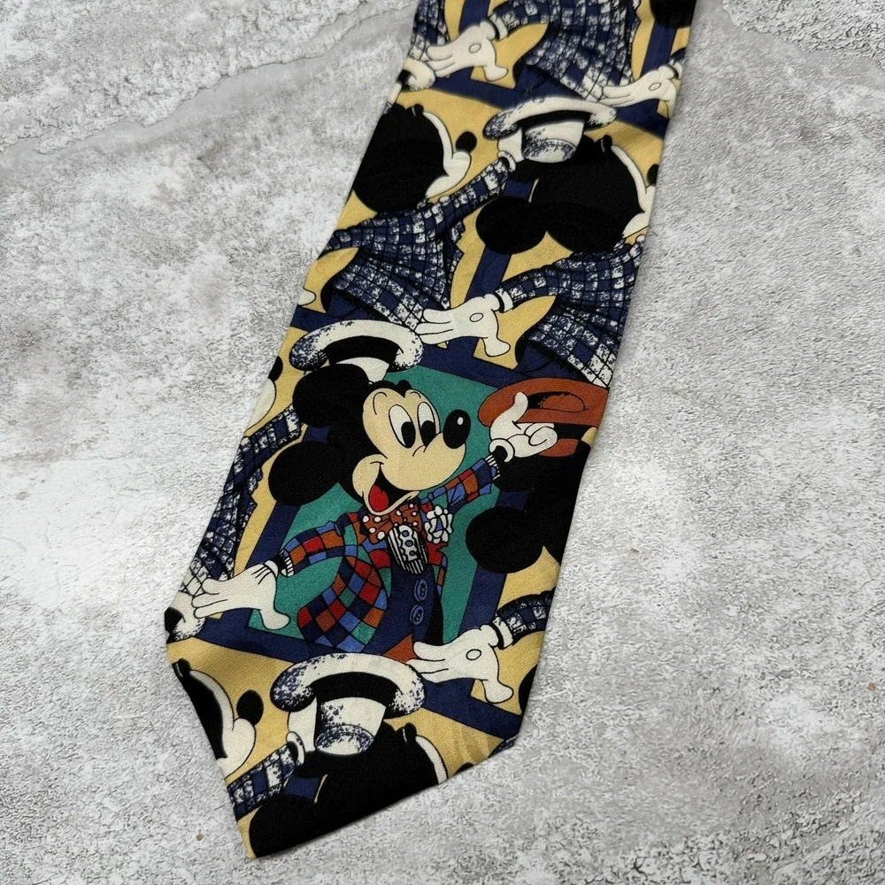 Mickey Unlimited 100% Silk Tie Mens One Size Yellow Mickey Geometric Necktie